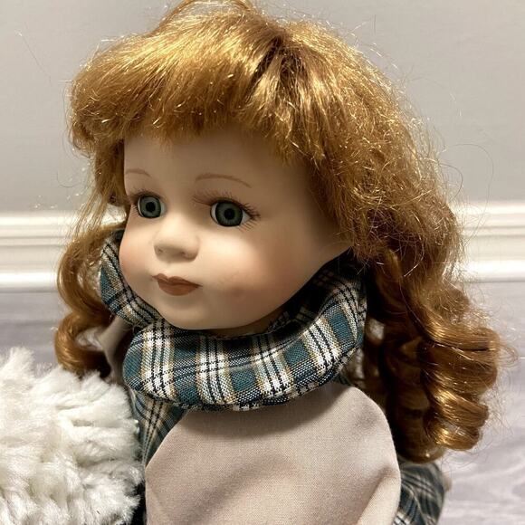 Vintage Porcelain Doll on A Wooden Horse Rocker - Picture 3 of 10